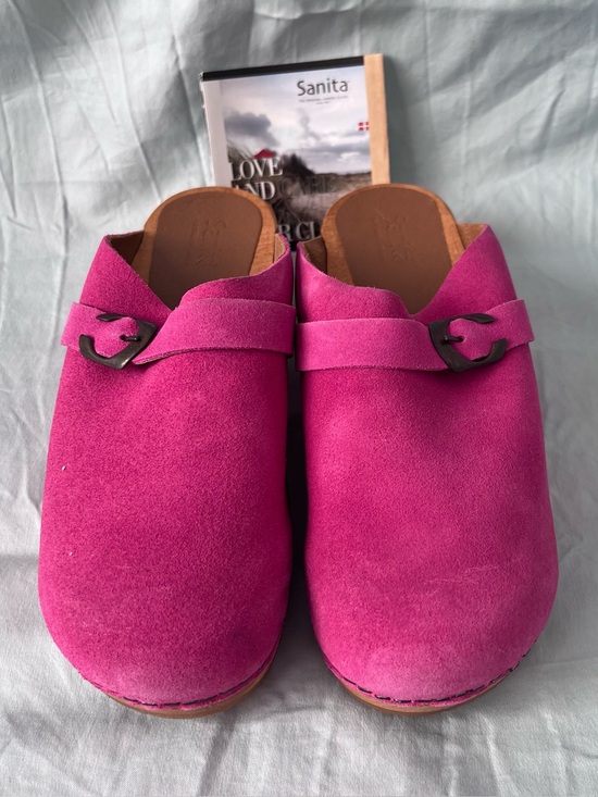 Sanita Shoes - Sanita Bright Pink Suede Slip-On Clogs with Buckle